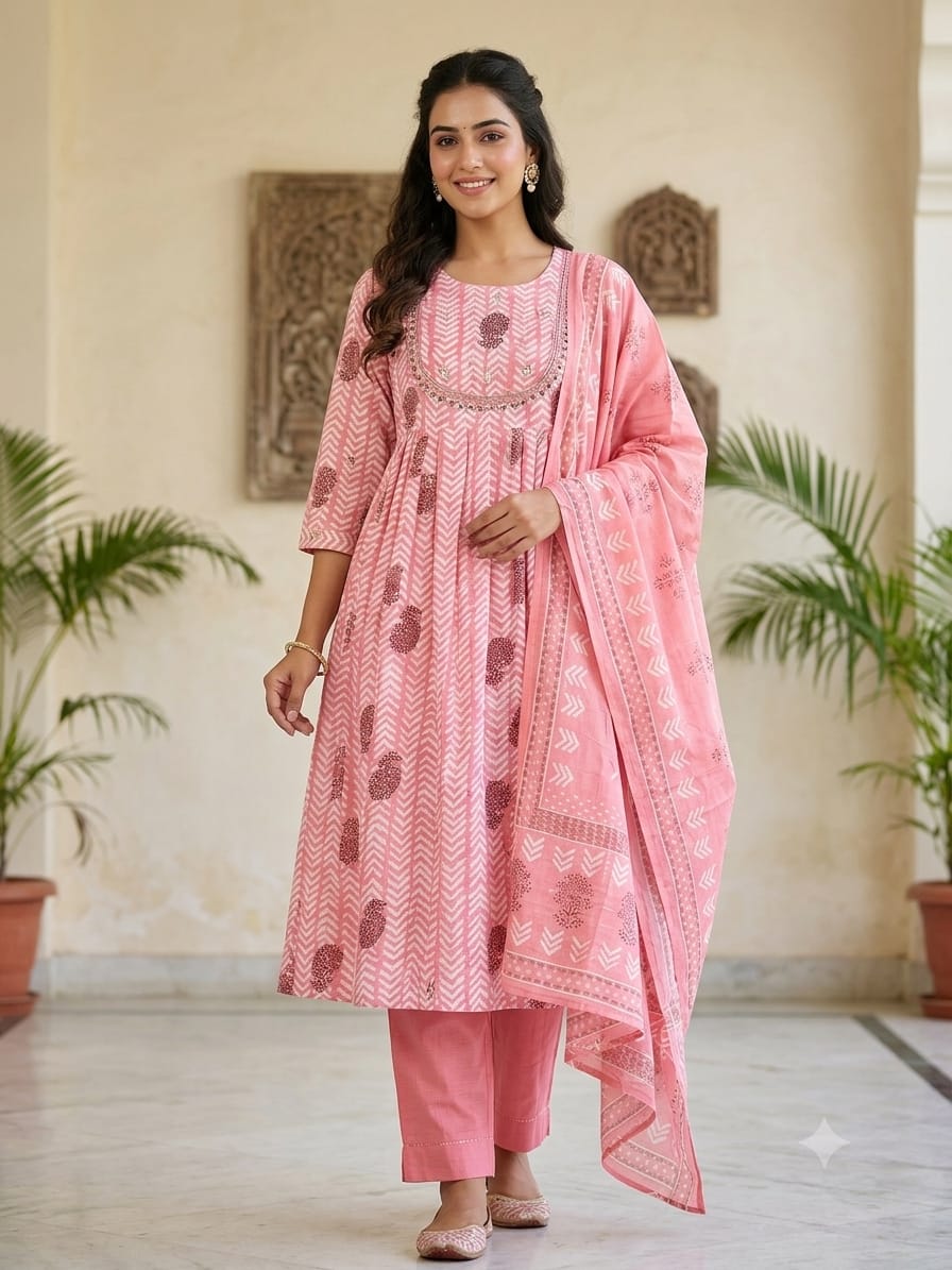 Print Frock-style suit with pent-plazzo dupatta-3ps